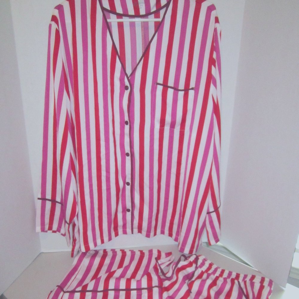 Summersalt Pajamas Set Red White Pink Stripe Cloud 9 Silky Sz 1XL 16/18